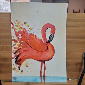 Flamingo Watercolor Art with Gold Leaf